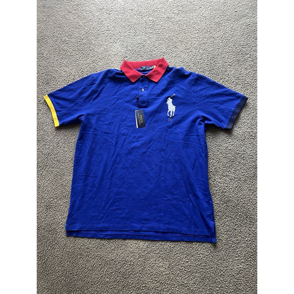Men's POLO Ralph Lauren Big Pony Pique Custom Tall Fit Navy Shirt Size XXLT 2XLT